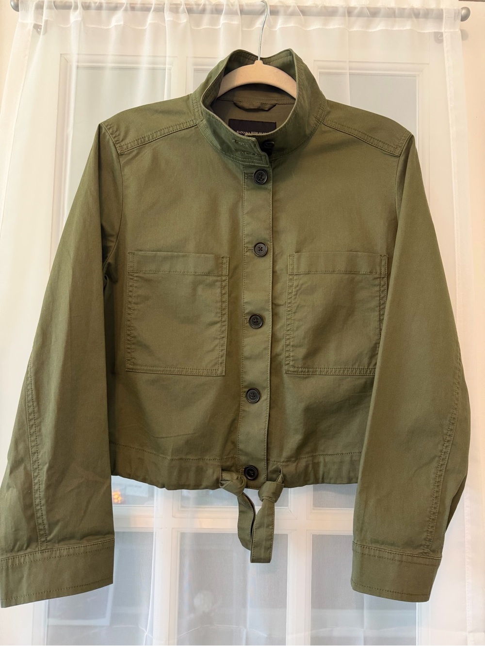 Banana Republic NWT Olive Utility Jacket Tie Hem Cotton Stretch Military Medium